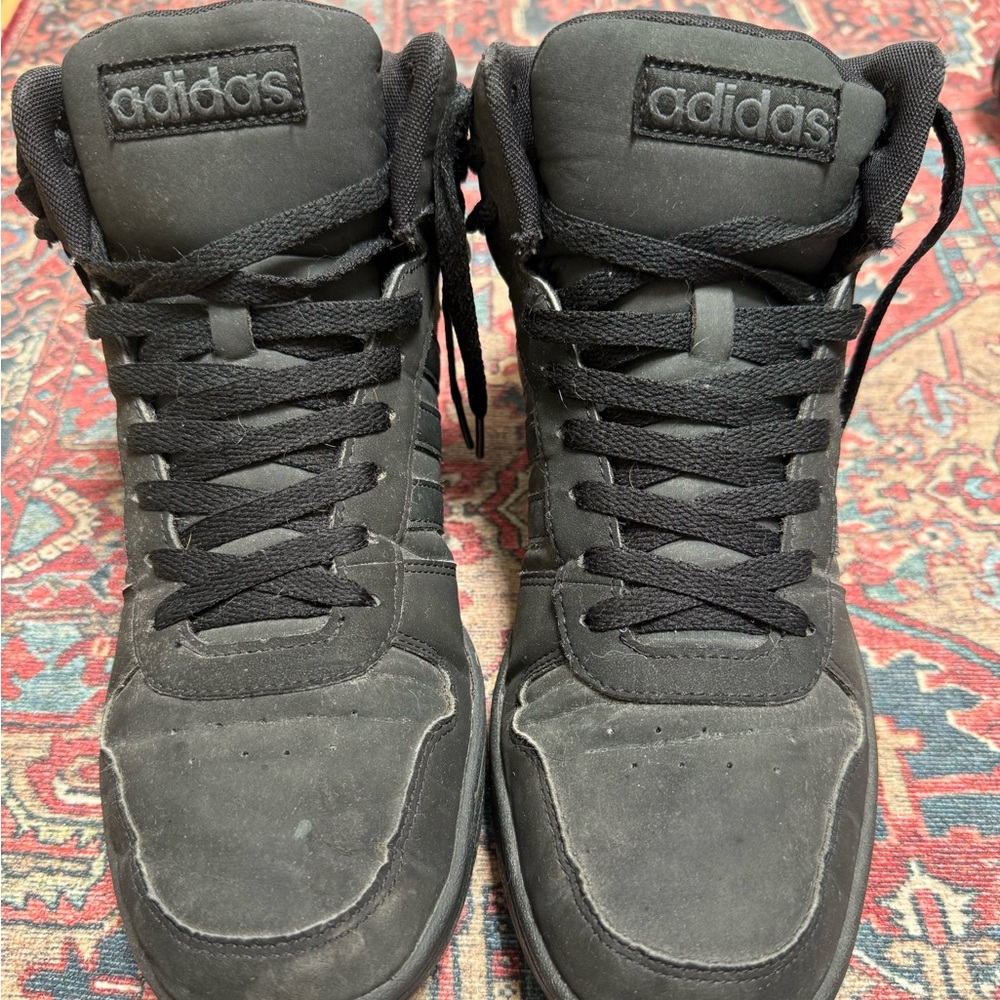 Adidas Core Black High-Top Hoop 2.0 Mid Sneakers with Padded Collar